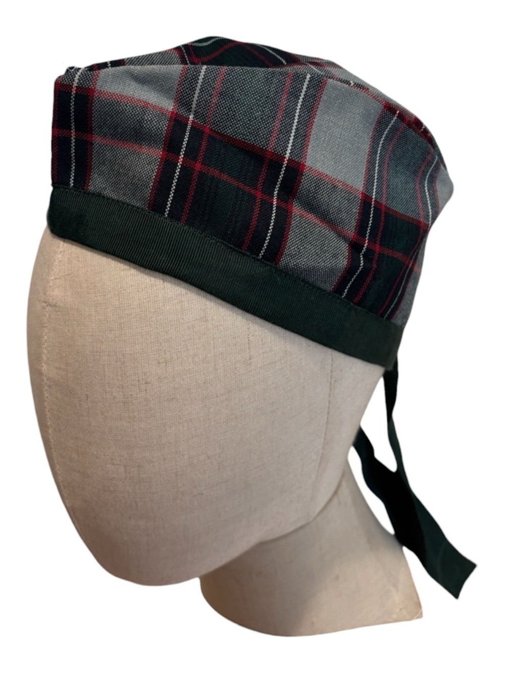 VTG SCOTTISH KILMARNOCK TARTAN CAP GREEN PLAID HUNTING TARTAN W GROSGRAIN TRIM - Picture 3 of 5
